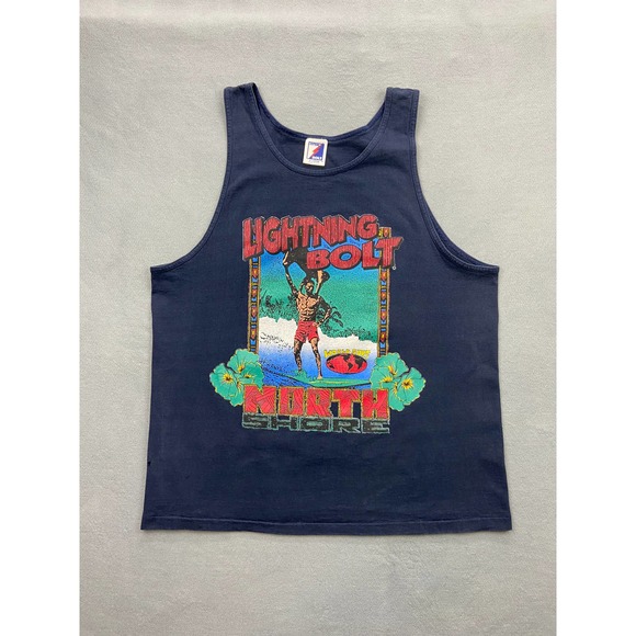 VTG 80s LIGHTNING BOLT SURFBOARD CO. Tank Top T Shirt XL North Shore Made In USA - Picture 1 of 9